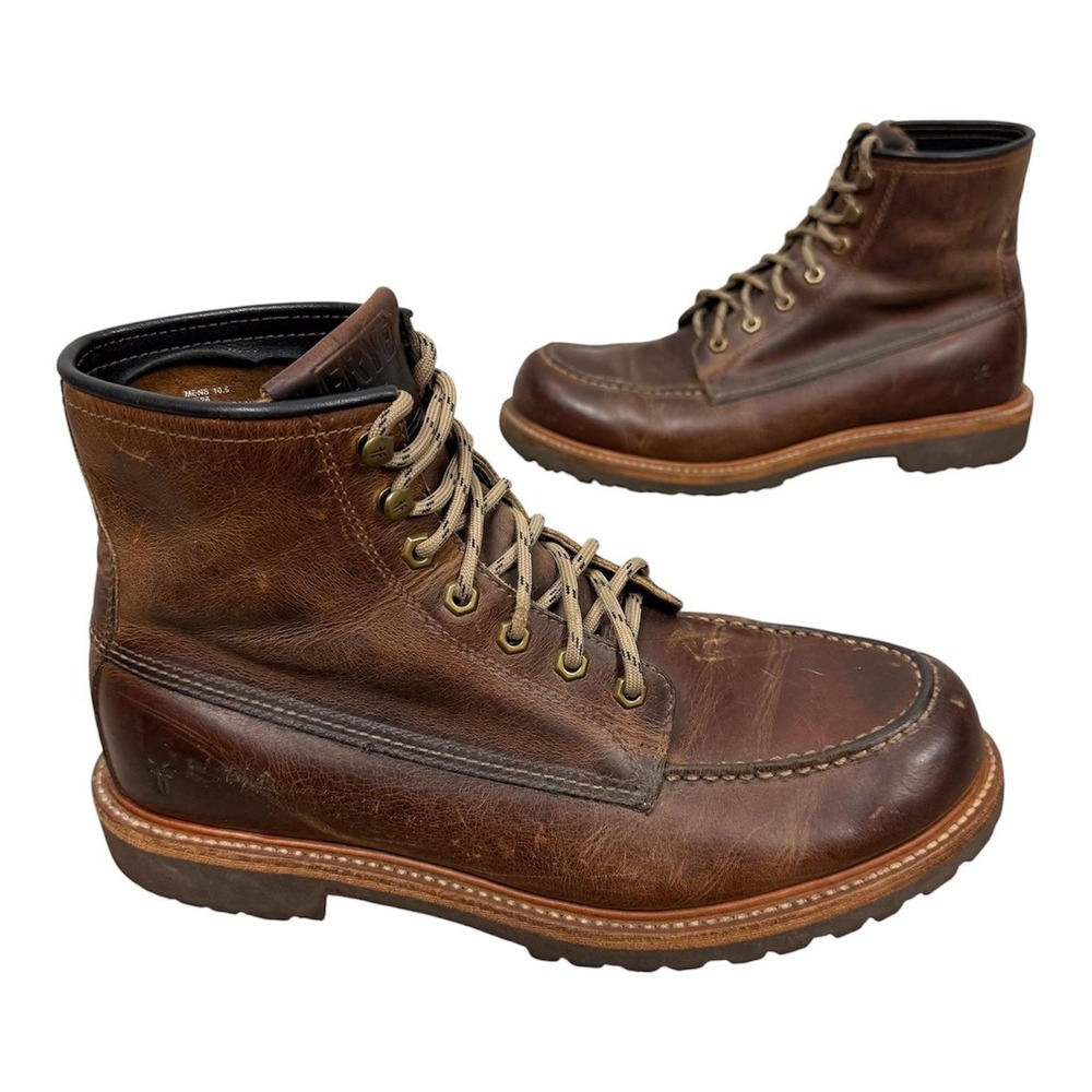 Frye Dakota Boots Mens Size 10.5 Brown Leather Mid Lace Moc Toe Lug Sole